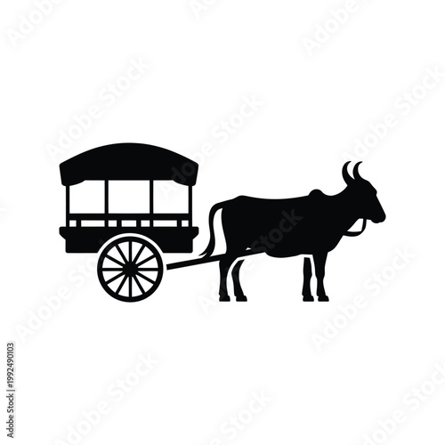 A black silhouette depicts a bullock cart a traditional mode of transport