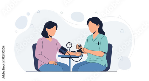 Doctor checking patient's blood pressure with sphygmomanometer in clinic