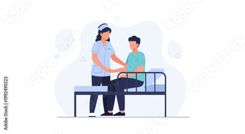 Nurse caring for patient in hospital bed, medical assistance, healthcare concept