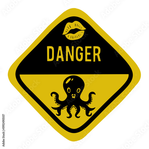 Advertencia de pulpo besucón caricatura.