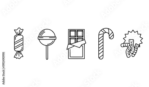 Candy outline icons sweets dessert line vector set