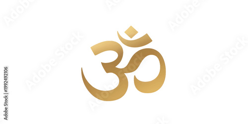Golden Om Symbol on White Background.