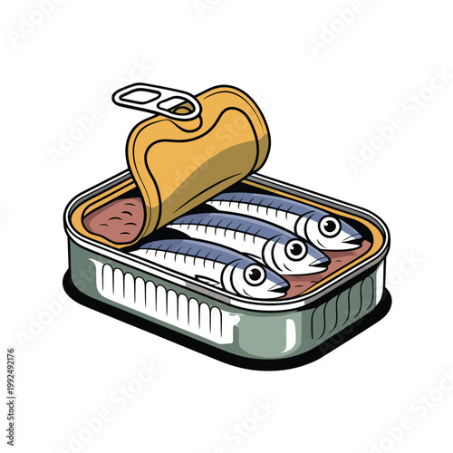 Sardines packed in a metallic container showcase a preserved seafood food product.