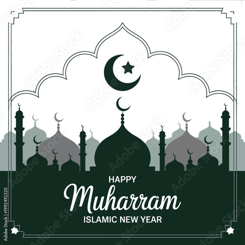 Mosque silhouettes appear under the crescent moon during the Islamic New Year day.