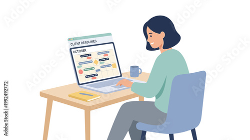 A woman streamlines her online business workflow sitting at a desk with a laptop.