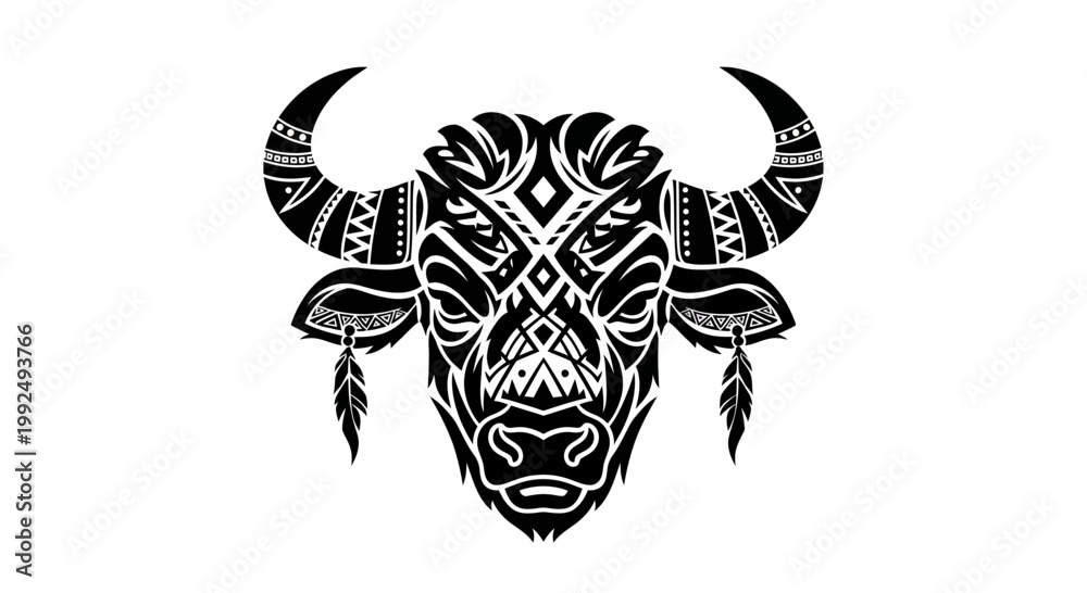 Fototapeta premium Decorative Bison Head Illustration Design.