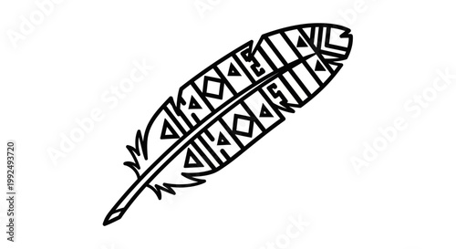 Decorative Feather with Tribal Patterns.