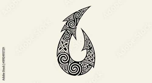 Intricate Maori Hei Matau Fish Hook Symbol with Traditional Patterns.