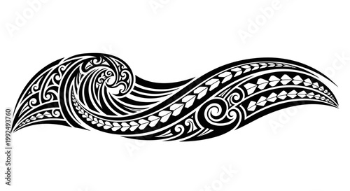 Quadro su tela Polynesian Tribal Wave Tattoo Design Black and White.