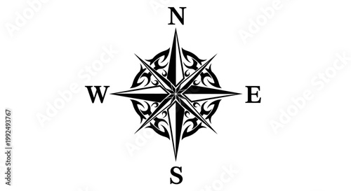 Black Compass Navigation Direction Symbol.