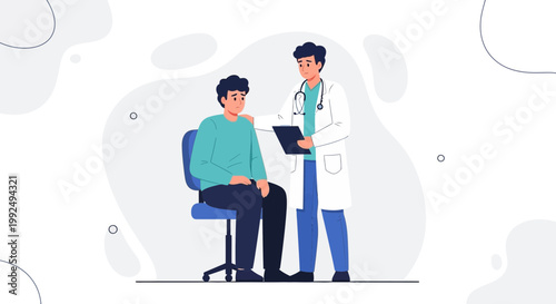 Doctor comforting patient in consultation room, medical care concept