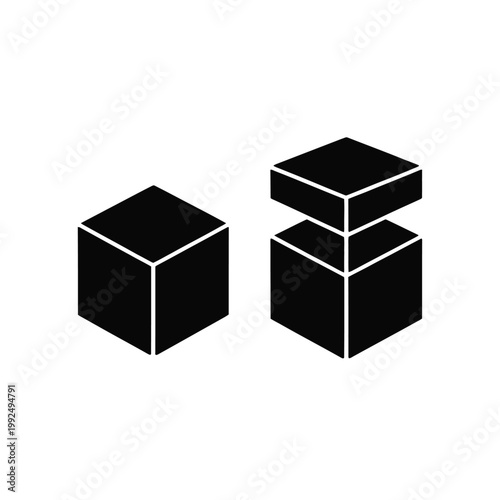 Cubes appear in a black silhouette style to represent architectural building blocks or modular structural design.
