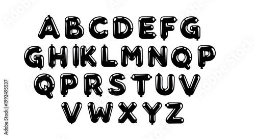 Schilderij op canvas Shiny Black Balloon Alphabet Letters ABCDEFGHIJKLMNO PQRSTUVWXYZ