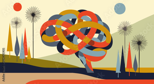 Abstract colorful brain illustration representing creativity, thought processes, mental health, and complex human intelligence in a vibrant, modern design.