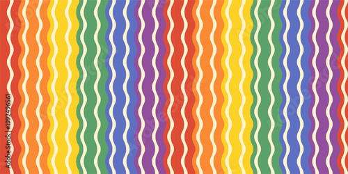 Tableau sur toile Colorful wavy vertical rainbow stripes in pride flag colors vector seamless patt