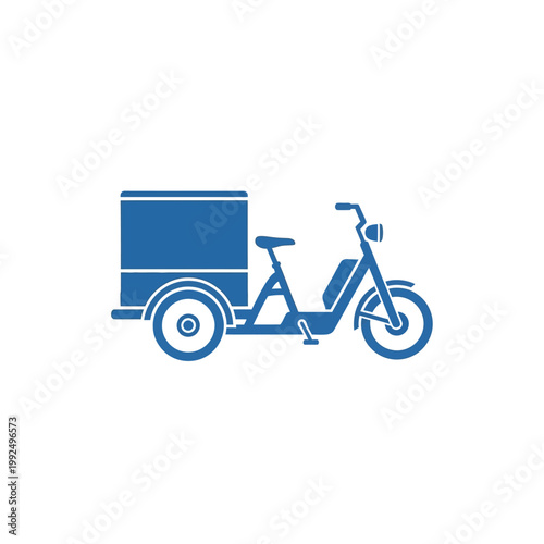 A blue cargo trike icon with a box on the back, perfect for delivery and logistics services