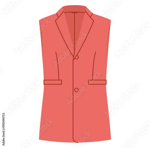Red sleeveless tailored vest blazer with single button closure and structured shaping creating fitted silhouette with sharp lapels clean contour seams. Technical fashion illustration front view Vector