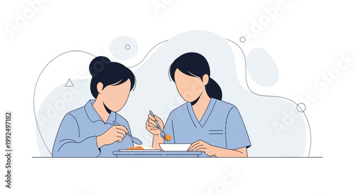 Nurses eating lunch together, healthcare break, teamwork, medical staff meal