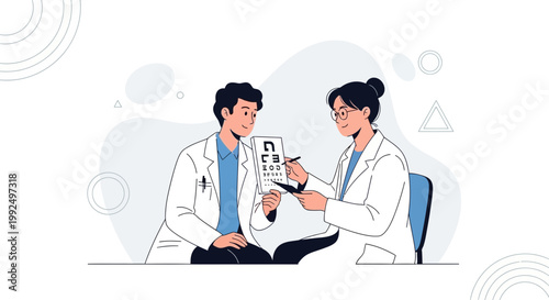 Optometrist examining patient vision with eye chart, healthcare concept