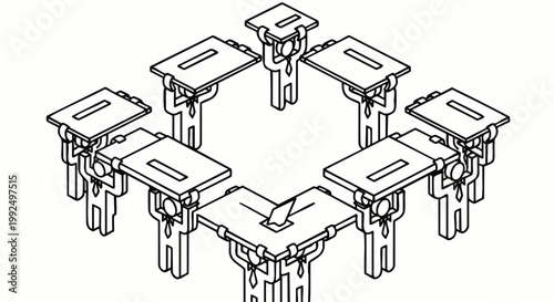 Abstract illustration of people voting around a table, representing democracy and decision-making in business or society.