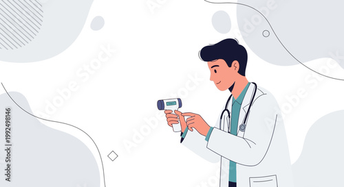 Doctor holding digital thermometer, medical checkup, health care concept