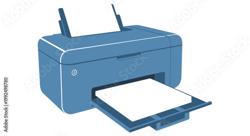 Modern Blue Printer Outputting White Paper Sheet
