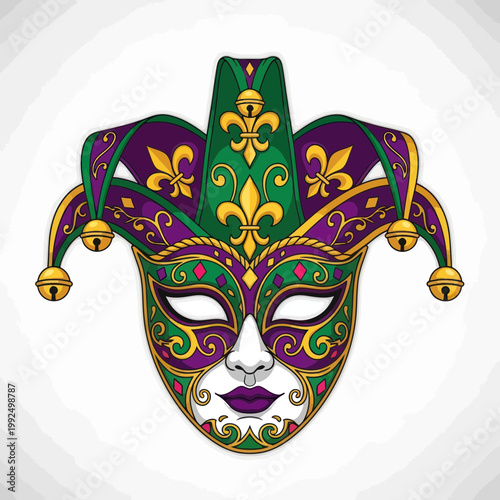 Jester Mask Mardi Gras Carnival Masquerade Party Celebration Fleur de Lis