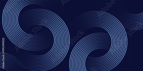 Abstract blue glowing geometric lines on dark blue background. Modern shiny blue circle lines pattern. Futuristic technology concept.