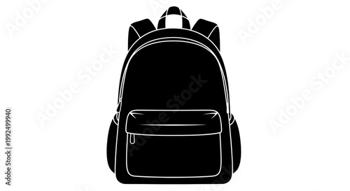 Black backpack silhouette, school bag icon, minimalist vector illustration