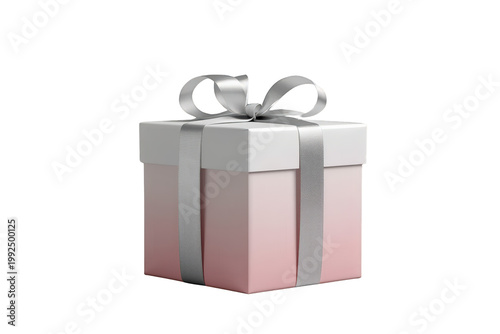 Pink gift box with silver ribbon for celebration, surprise, birthday and holiday giving, isolated 3d render