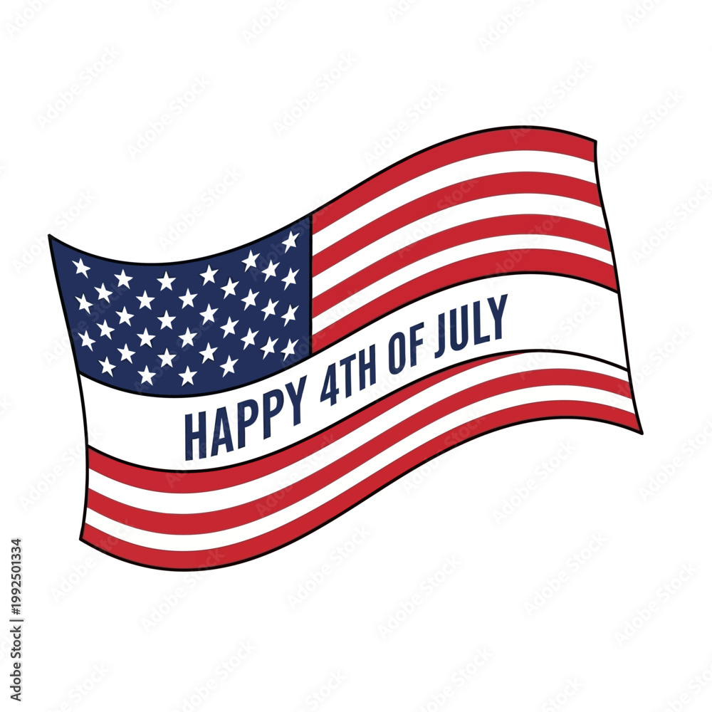 Fototapeta premium Happy 4th of July Waving American Flag Illustration