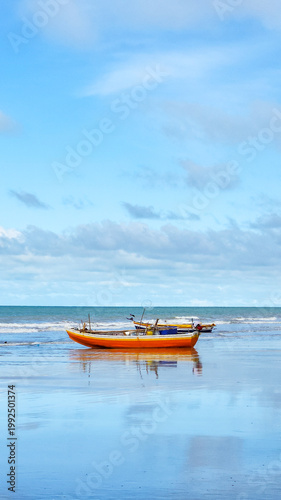 Authentic Beach Life at Jericoacoara. Colorful Fishing Boats, Ocean and Coastal Village, Brazil