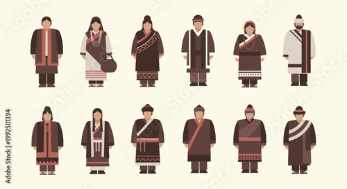 Diverse Group of People in Traditional Ethnic Clothing.