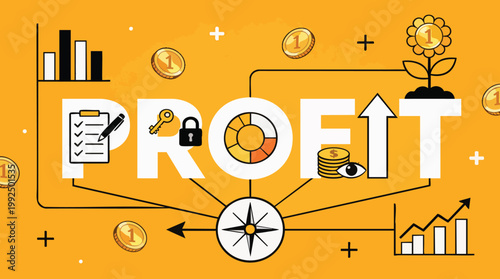 Business Profit Growth Concept with Financial Icons and Golden Money Background