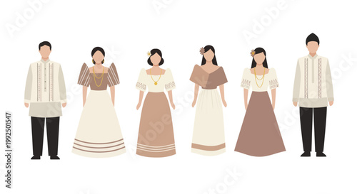 Filipino Traditional Clothing People Illustration.