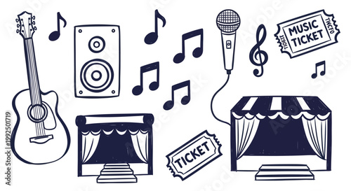 Hand drawn music and stage elements collection.