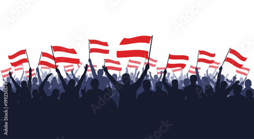 People holding Austrian flags high.