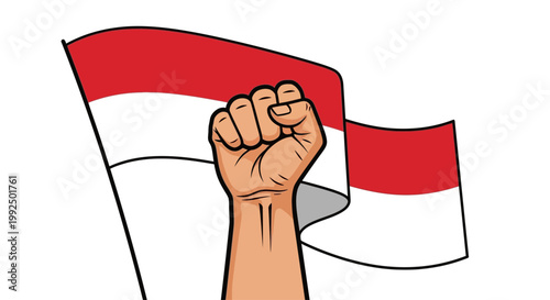 Fist Holding Indonesian Flag Symbol.