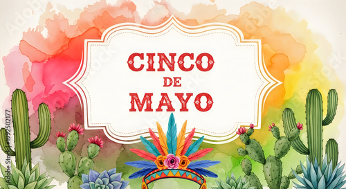 Happy cinco de mayo vibrant celebration with cacti and festive decorations