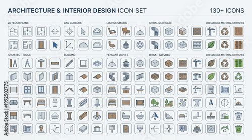 Architecture and Interior Design Icon Set Comprehensive Collection for Professionals and Enthusiasts