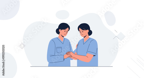 Two nurses comforting each other, showing empathy and support in healthcare