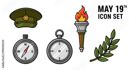 May 19th Turkish Youth and Sports Day icon set