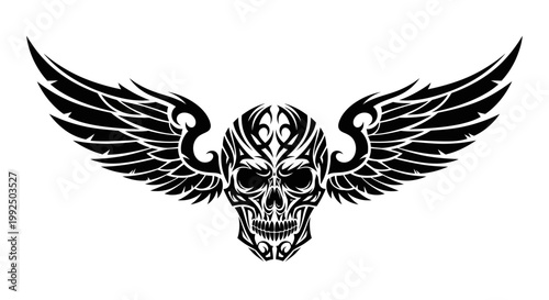 Winged Skull Graphic Design Element.