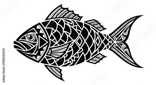 Detailed Black and White Fish Illustration.