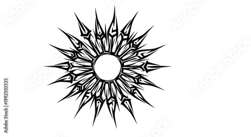Black and white sun symbol design.