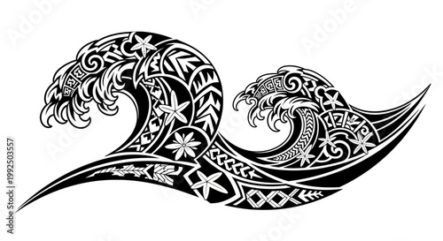 Decorative wave tattoo design element.