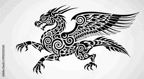 Celtic dragon design with wings.