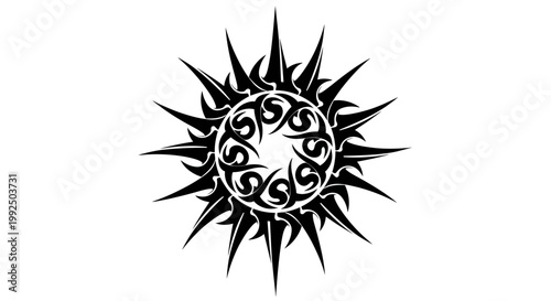 Bilde på lerret Tribal Sun Tattoo Design Black and White Illustration.