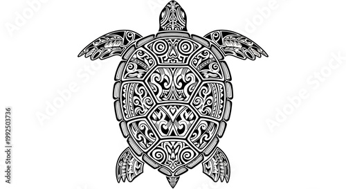 Intricate Black and White Tribal Turtle Design.