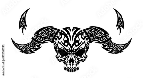Tribal Skull with Horns Tattoo Design.